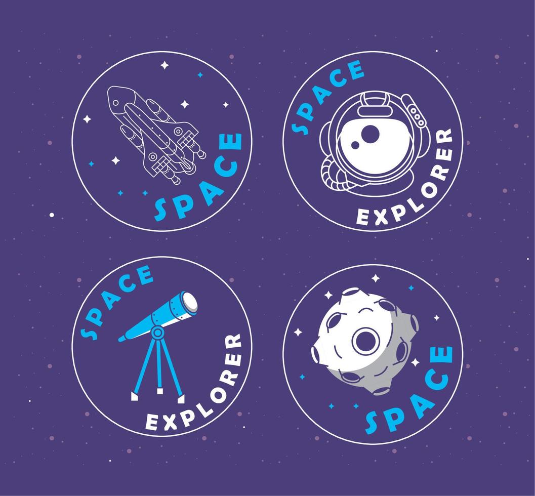 badge spaziali quattro icone vettore