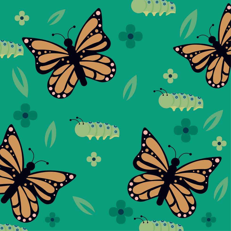 farfalle primaverili e bruchi vettore