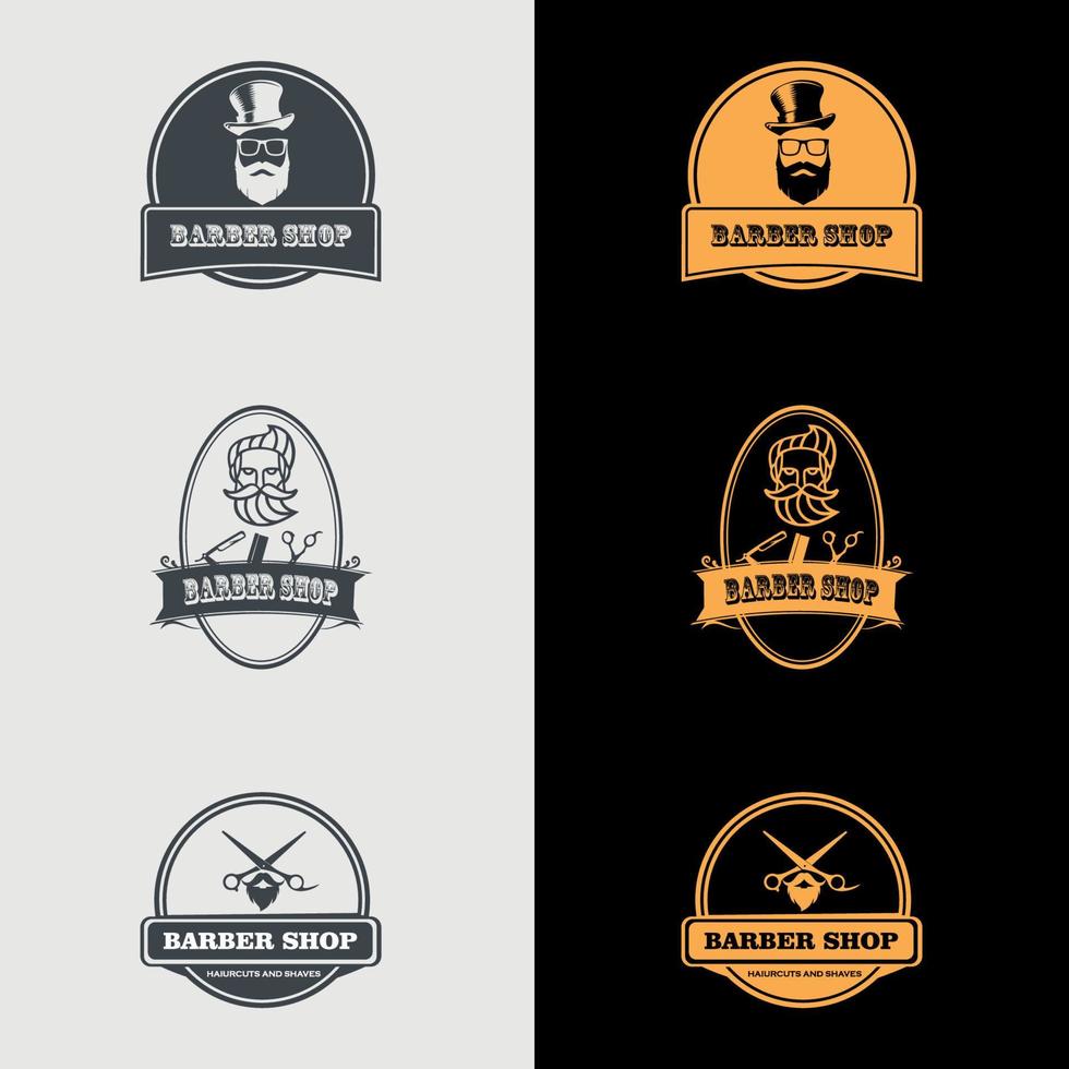 set di distintivi ed emblemi vintage da barbiere. logo design vettore premium