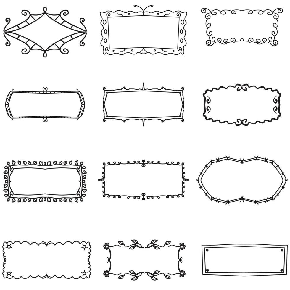 cornice con nome abbozzato, etichette scarabocchi vuote con foglie e fiori, per biglietti di auguri o sfondi di San Valentino vettore
