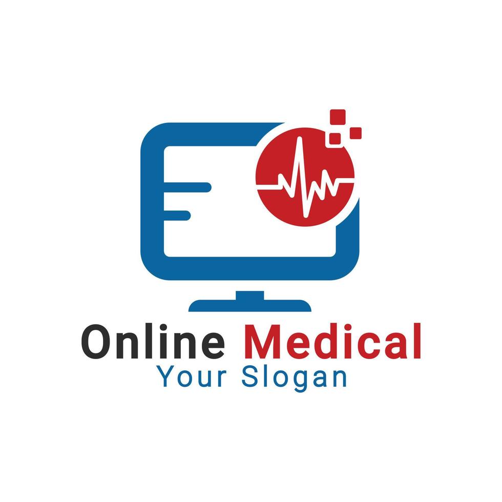 logo medico del computer, logo dell'assistenza medica, logo della consulenza medica, modello di logo medico online vettore