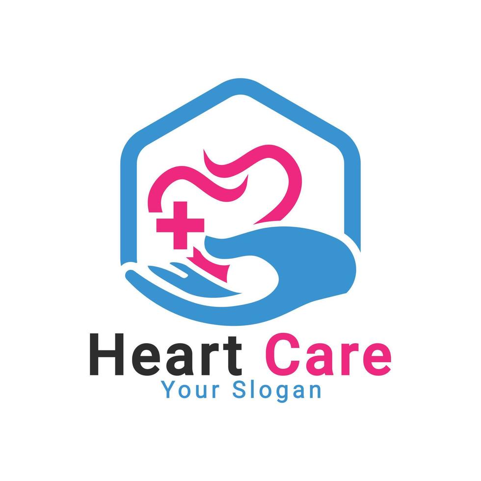 logo per la cura del cuore, logo del cubo del cuore, modello di logo per la cura della vita sana vettore