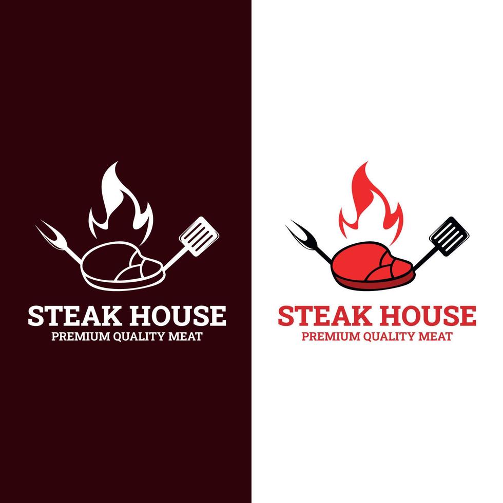 logo di manzo, carne e bistecca. tipografia vintage steak house o negozio di carne. vettore