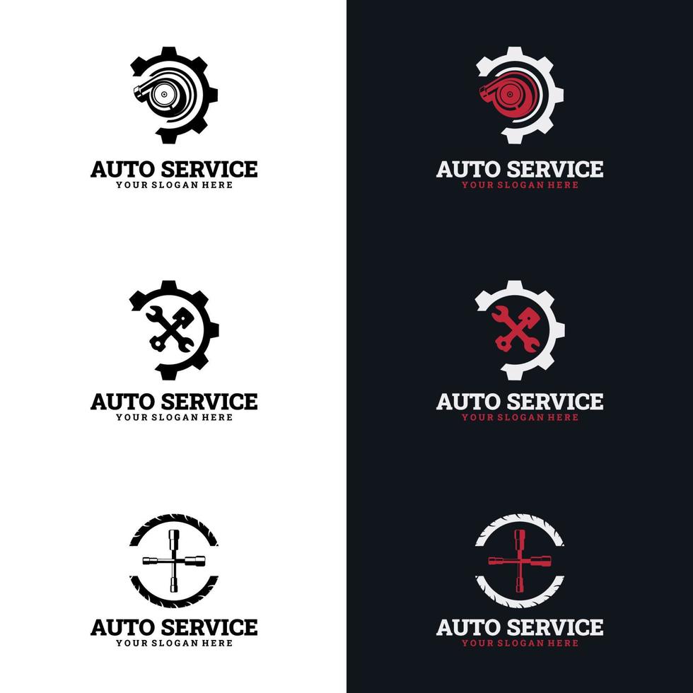 modello di logo di riparazione auto. logo servizio auto garage, negozio di marca di identità, segno di riparazione auto. vettore