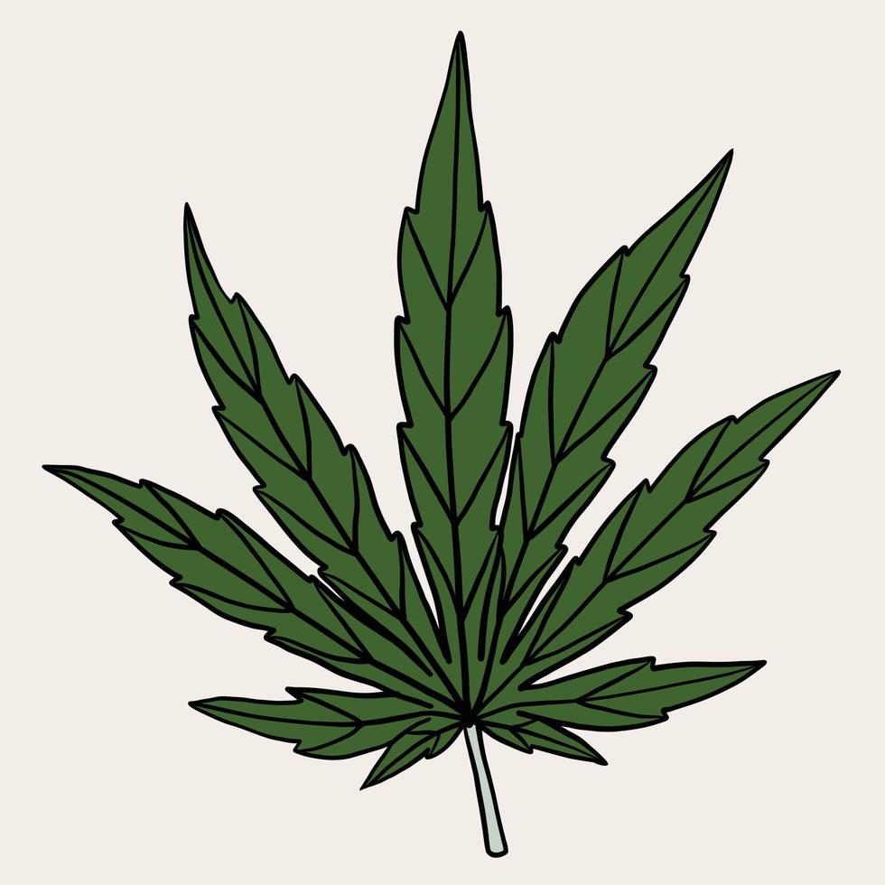 semplicità disegno a mano libera foglia di cannabis. vettore