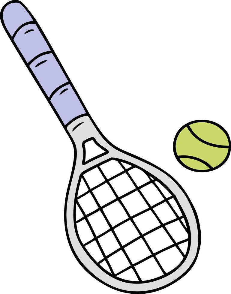 racchetta e palla da tennis di doodle del fumetto vettore