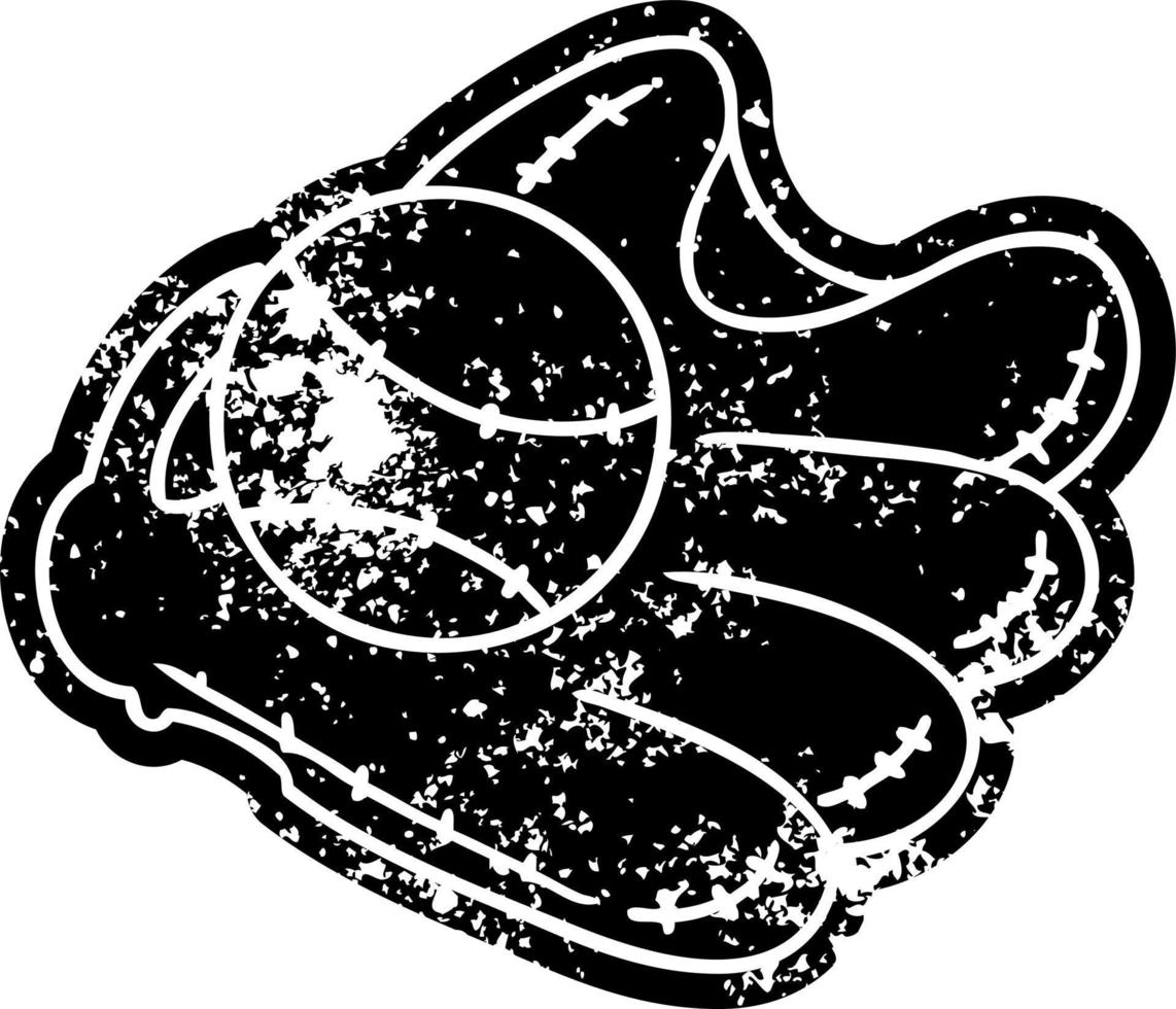 icona del grunge disegno di una palla da baseball e un guanto vettore