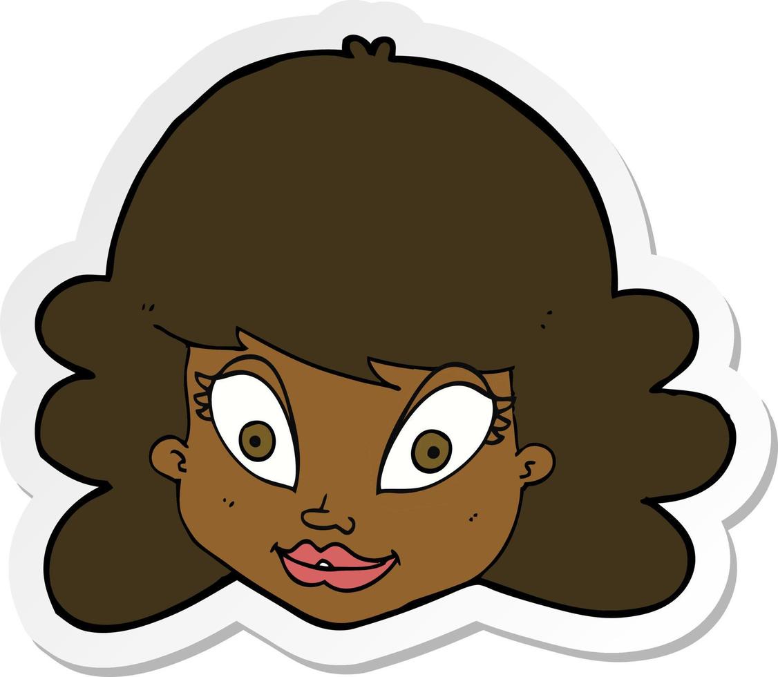 adesivo di un volto femminile felice cartone animato vettore