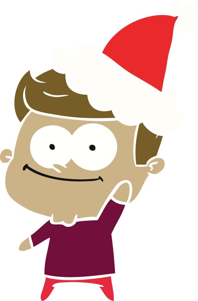 illustrazione a colori piatta di un uomo felice che indossa il cappello di Babbo Natale vettore
