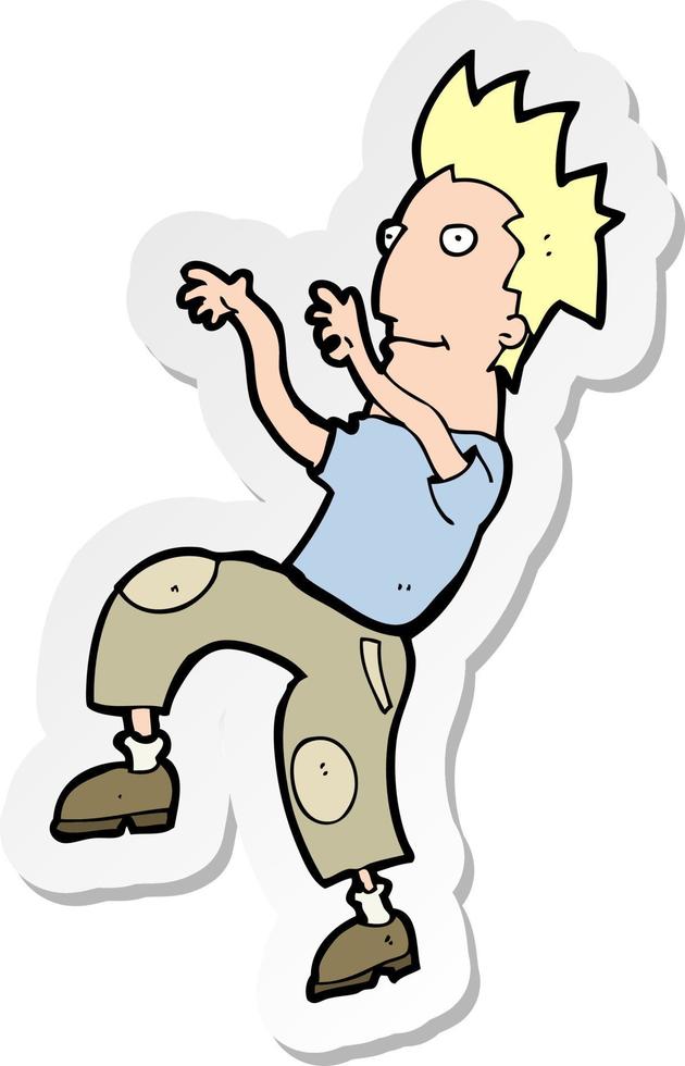 adesivo di un uomo felice cartone animato che fa una danza divertente vettore