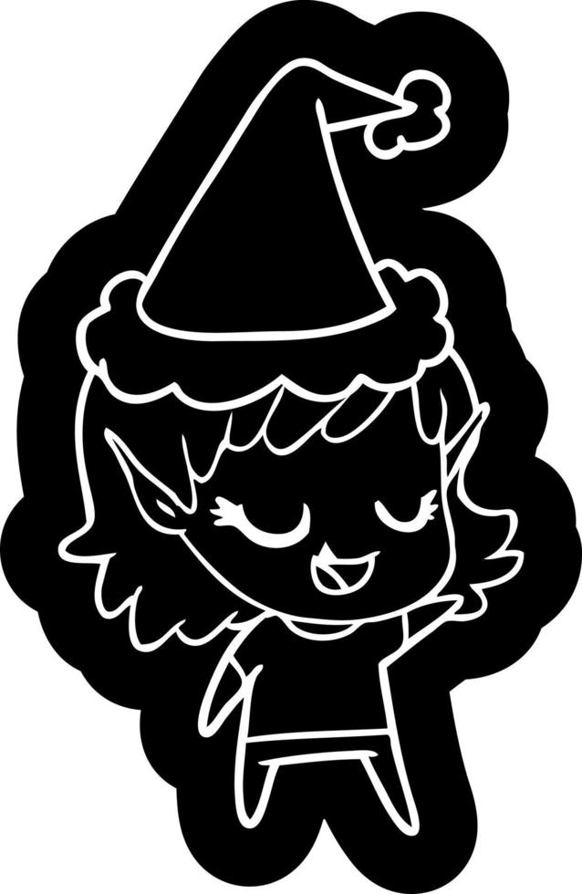 icona felice del fumetto di una ragazza elfo che indossa il cappello di Babbo Natale vettore