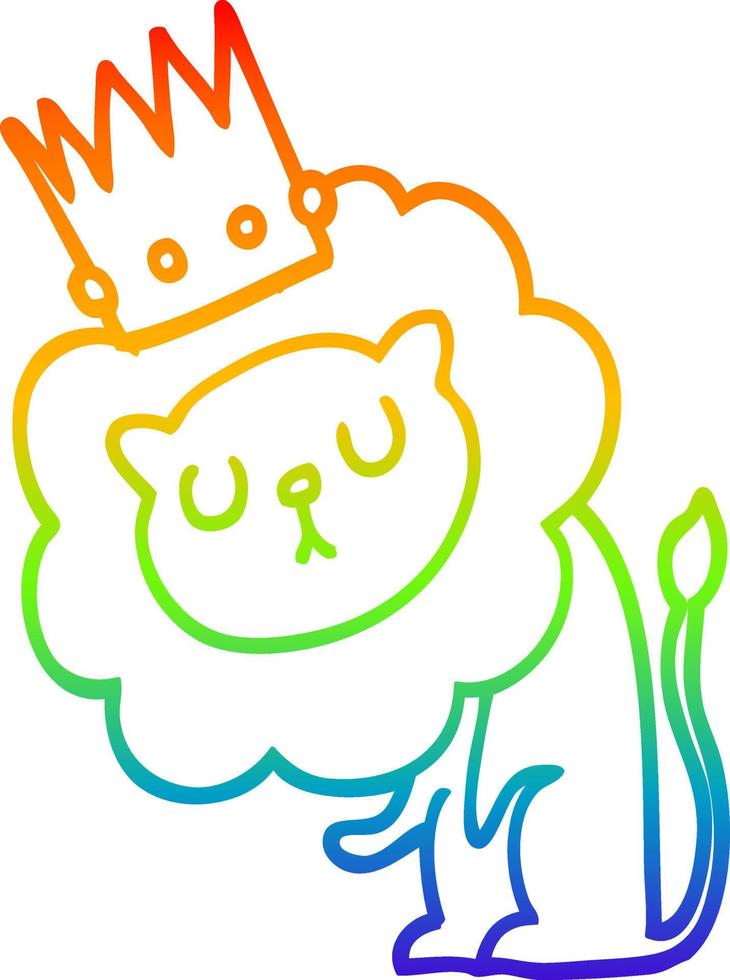 leone del fumetto del disegno della linea del gradiente dell'arcobaleno con la corona vettore