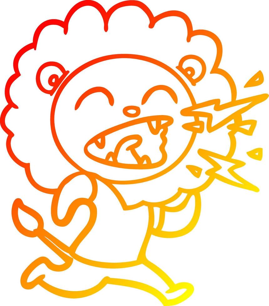leone ruggente del fumetto di disegno a linea a gradiente caldo vettore