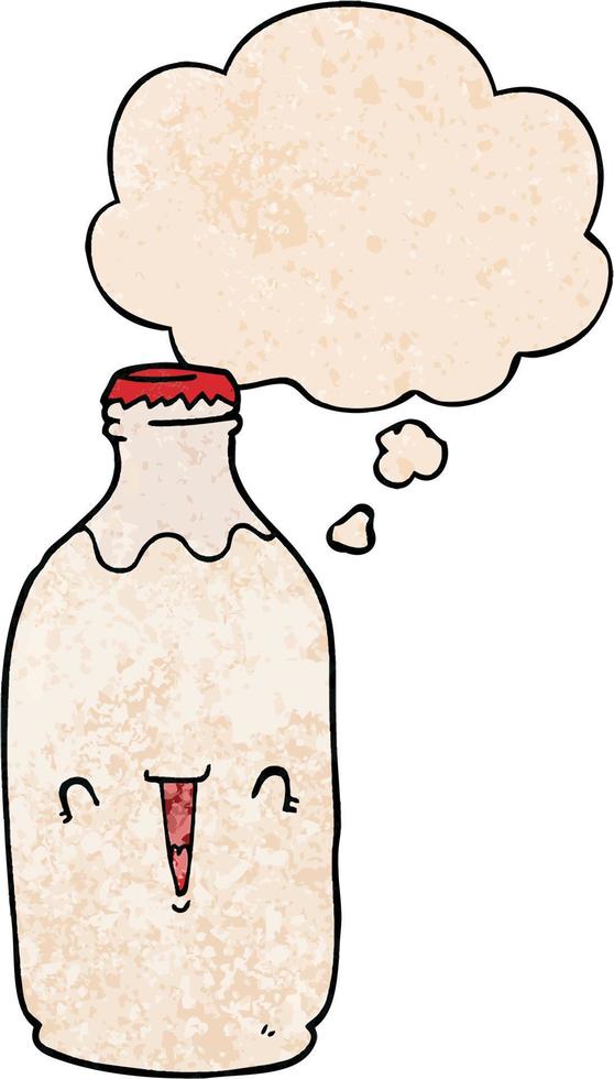 simpatico cartone animato bottiglia di latte e bolla di pensiero in stile grunge texture pattern vettore