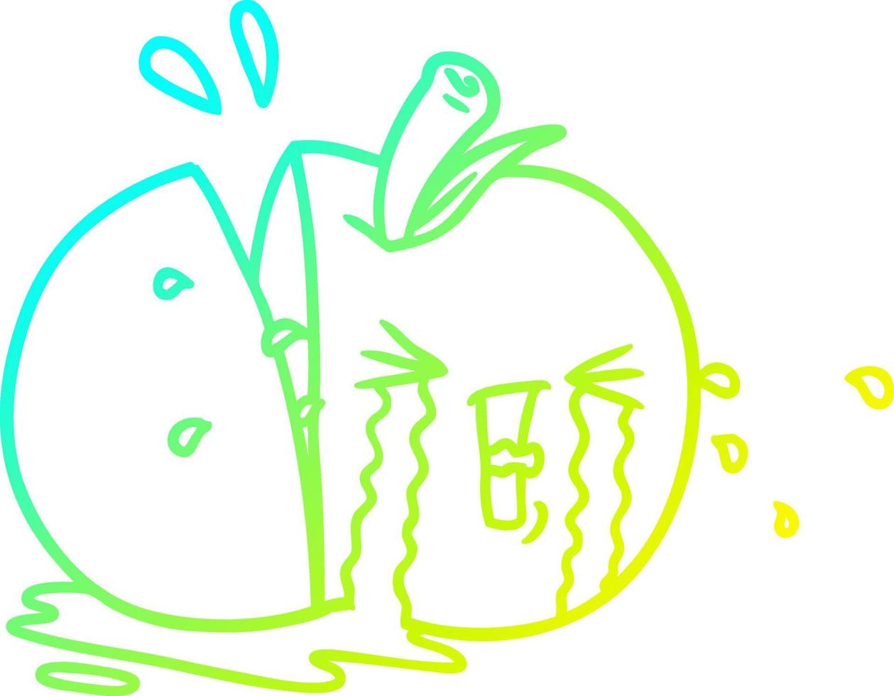 disegno a linea a gradiente freddo cartone animato mela che piange vettore