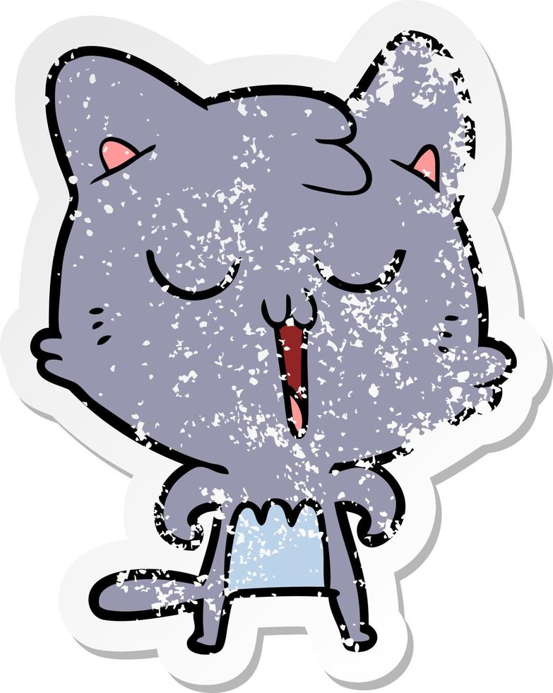 adesivo angosciato di un gatto cartone animato che canta vettore