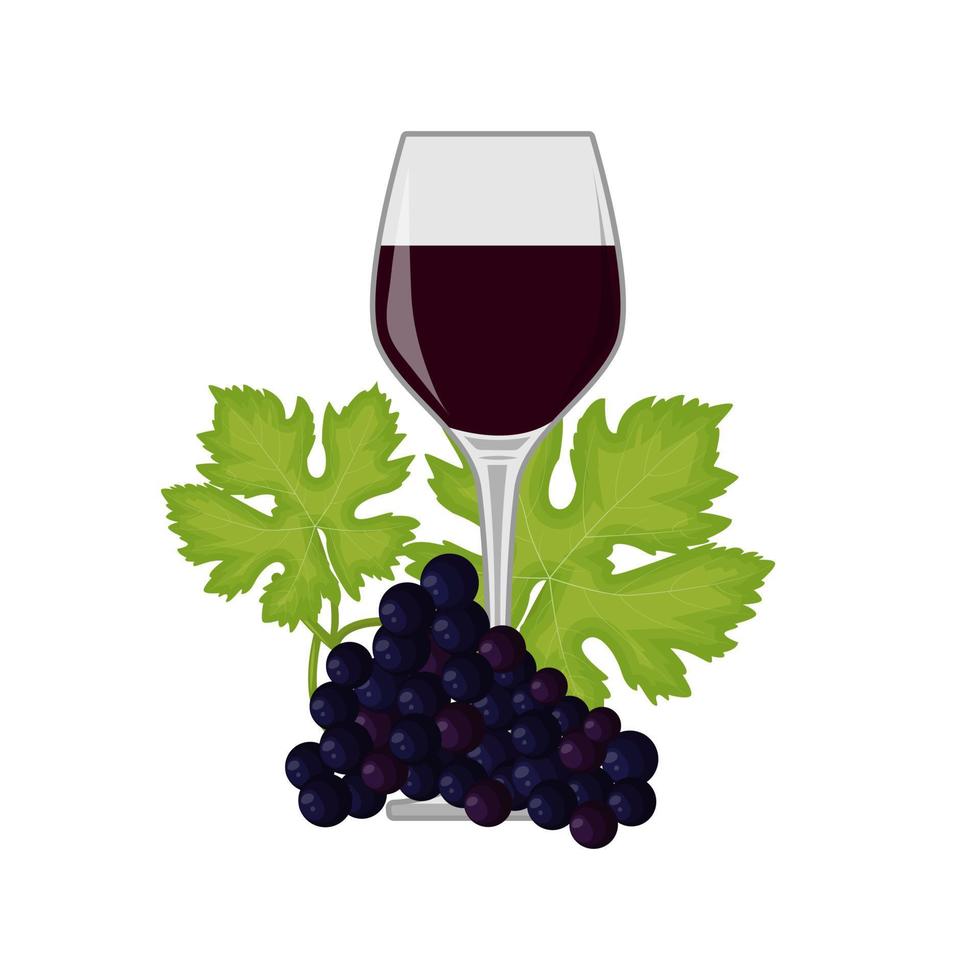 un bicchiere di vino e un grappolo d'uva illustrazione vettore