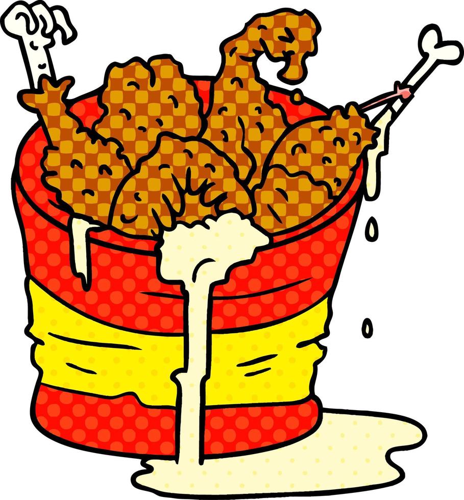 secchio di doodle del fumetto di pollo fritto vettore