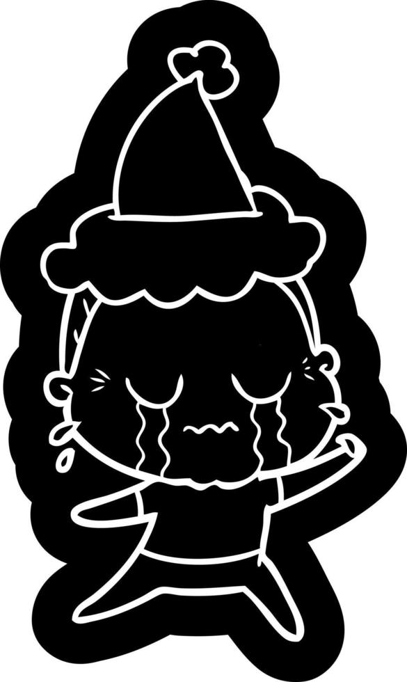icona del fumetto di una vecchia signora piangente che indossa il cappello di Babbo Natale vettore