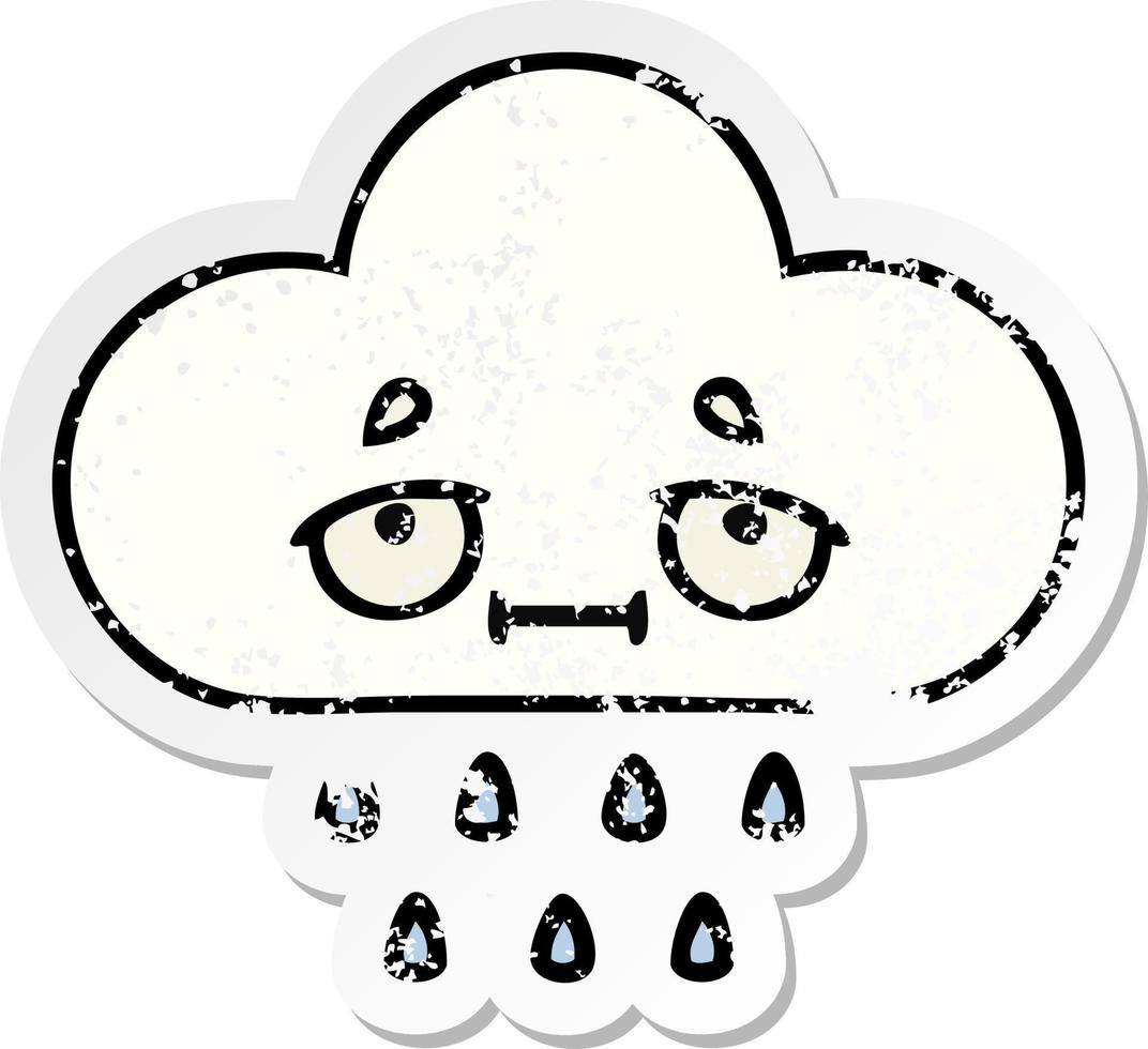 adesivo in difficoltà di una nuvola di pioggia simpatico cartone animato vettore