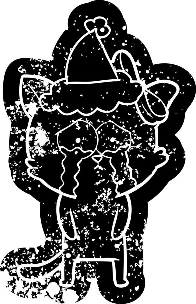 icona del fumetto di un gatto che indossa il cappello di Babbo Natale vettore