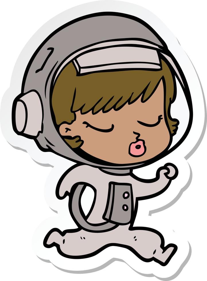adesivo di un cartone animato bella ragazza astronauta in esecuzione vettore