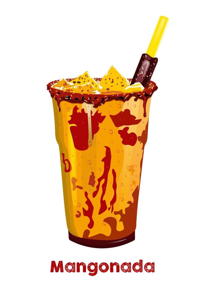 la mangonada è una famosa bevanda messicana dal gusto luminoso e rinfrescante di mango, lime, sale e peperoncino. questa fantastica miscela lascerà a bocca aperta il tuo palato per un autentico gusto del vero messico. vettore