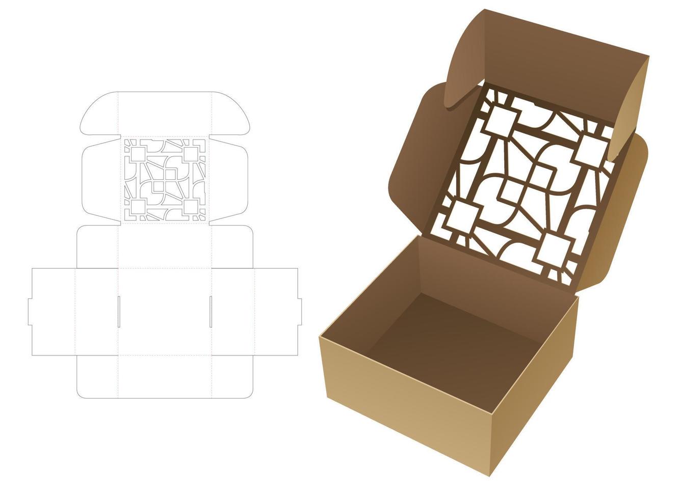 modello fustellato per scatola da forno con motivo stencil e mockup 3d vettore