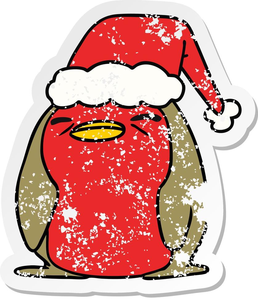 adesivo natalizio in difficoltà cartone animato di un pettirosso kawaii vettore