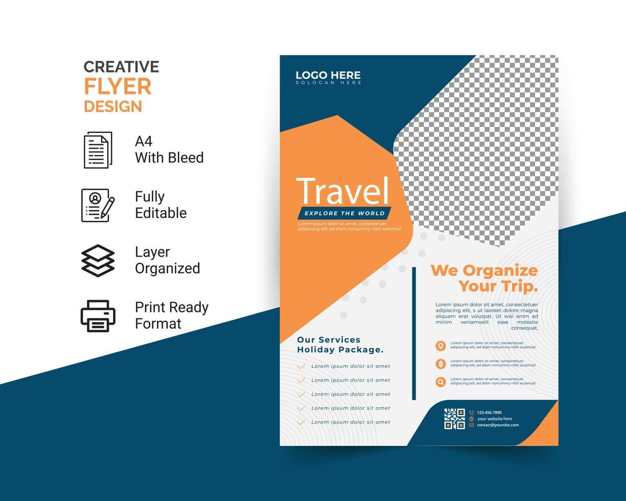 design volantino per tour e agenzia di viaggi. può essere adattato a brochure, relazioni annuali, riviste, poster, vettore