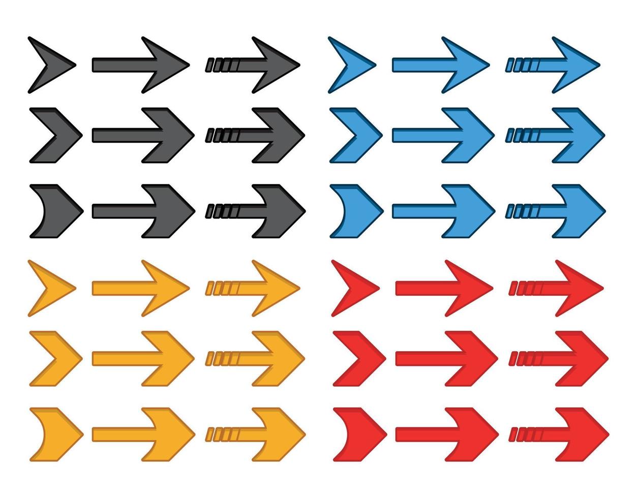 frecce grandi set di icone nere. icona della freccia. raccolta di vettore di freccia. freccia. cursore. moderne semplici frecce. illustrazione vettoriale