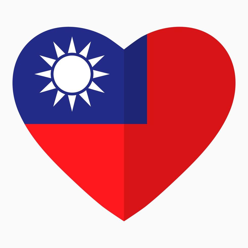 bandiera di taiwan a forma di cuore, stile piatto, simbolo dell'amore per il suo paese, patriottismo, icona per il giorno dell'indipendenza. vettore