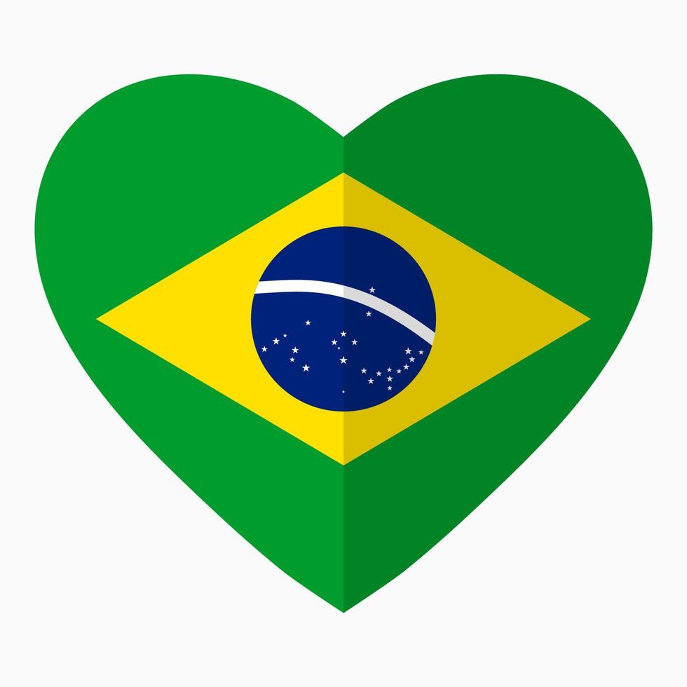 bandiera del brasile a forma di cuore, stile piatto, simbolo dell'amore per il suo paese, patriottismo, icona per il giorno dell'indipendenza. vettore
