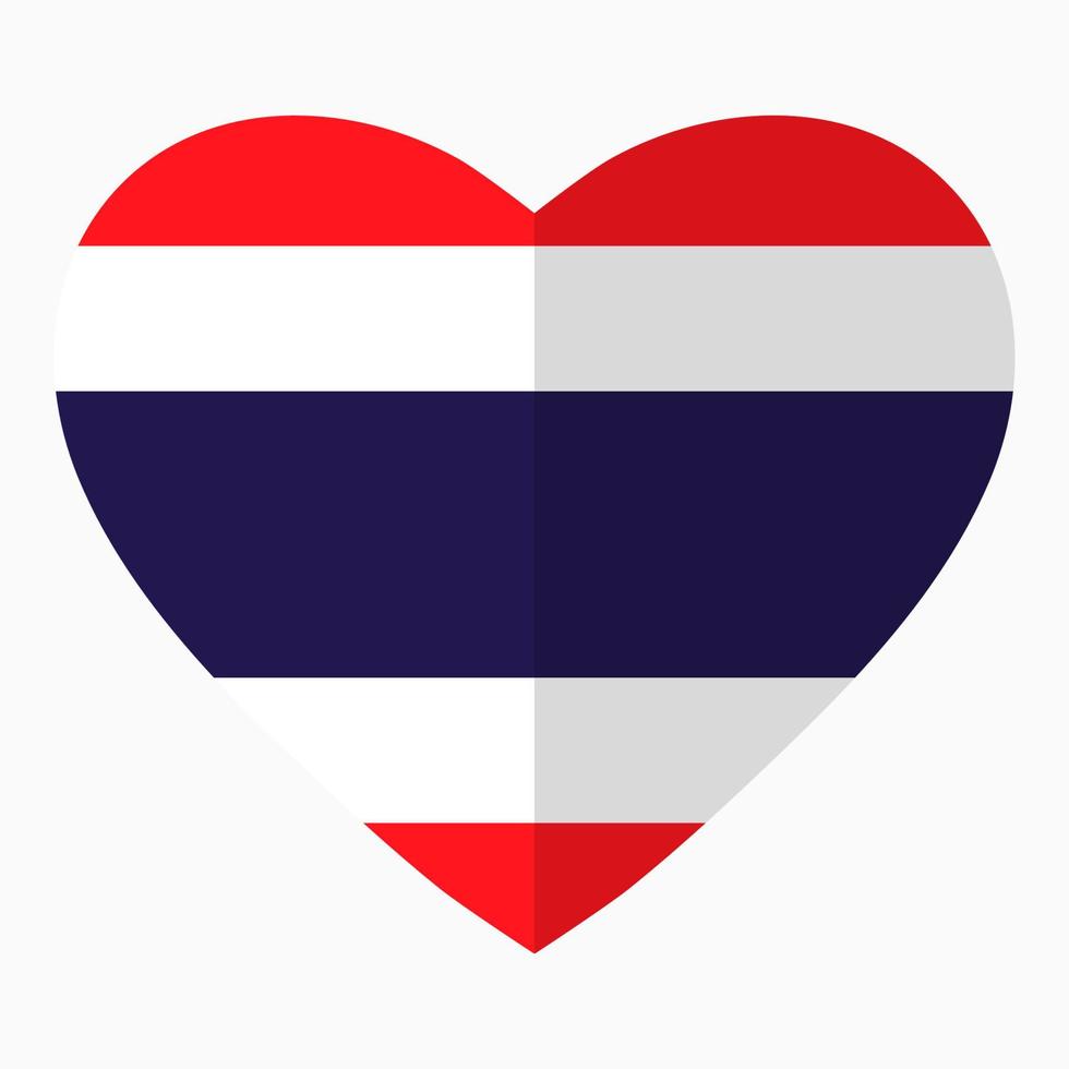 bandiera della thailandia a forma di cuore, stile piatto, simbolo dell'amore per il suo paese, patriottismo, icona per il giorno dell'indipendenza. vettore