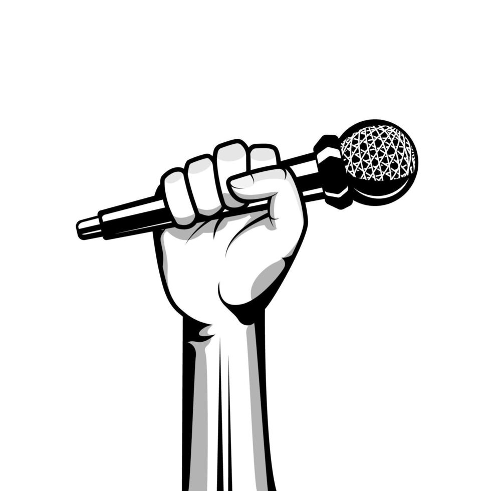 illustrazione vettoriale del microfono della holding della mano. illustrazione della mano e del microfono.