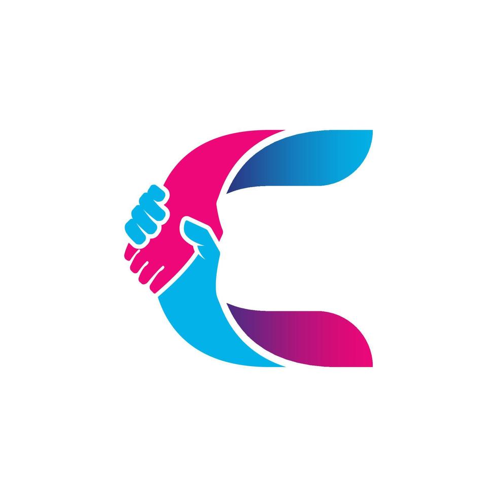 logo della stretta di mano isolato sull'alfabeto della lettera c. partenariato commerciale e design del logo sindacale vettore