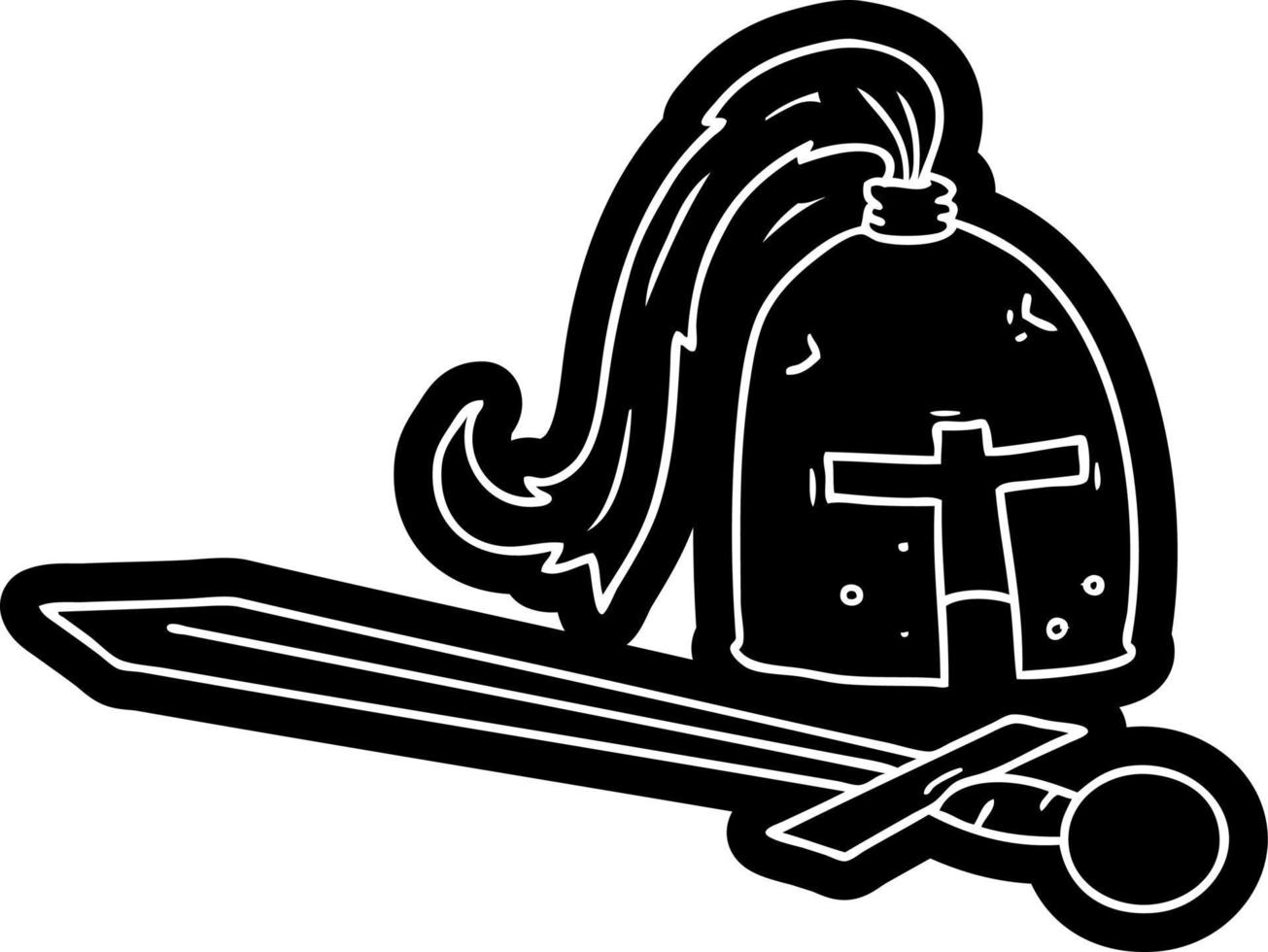 icona del fumetto disegno di un elmo e una spada medievali vettore