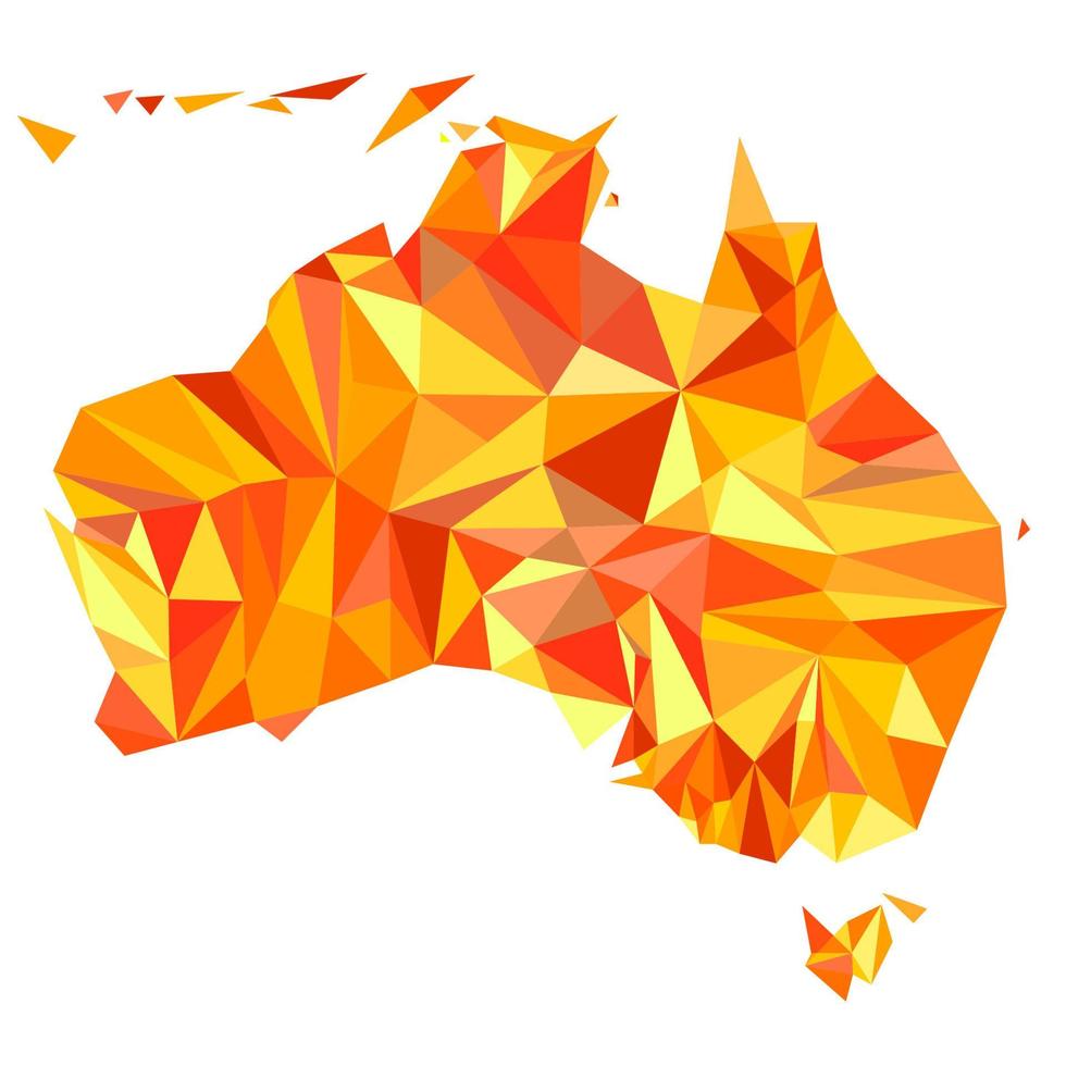 continente astratto dell'australia da triangoli arancioni, ambrati, gialli. stile origami. modello poligonale vettoriale per il tuo design.