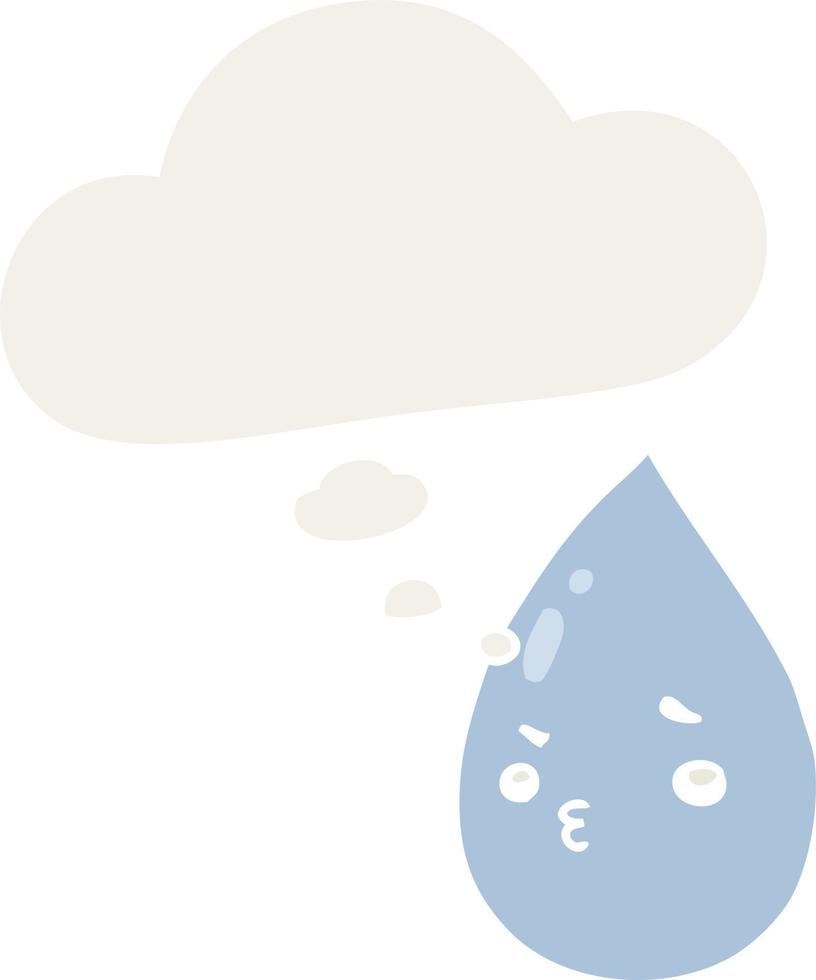 cartone animato carino goccia di pioggia e bolla di pensiero in stile retrò vettore