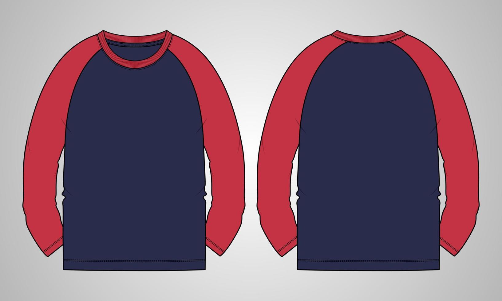 illustrazione vettoriale della maglietta a maniche lunghe a due tonalità di colore modello di colore blu navy.