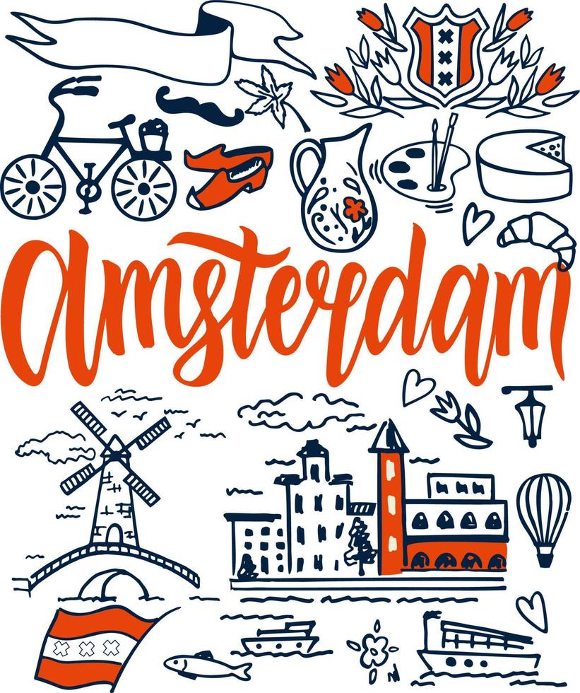 concetto di viaggio e turismo di amsterdam con architettura storica vettore