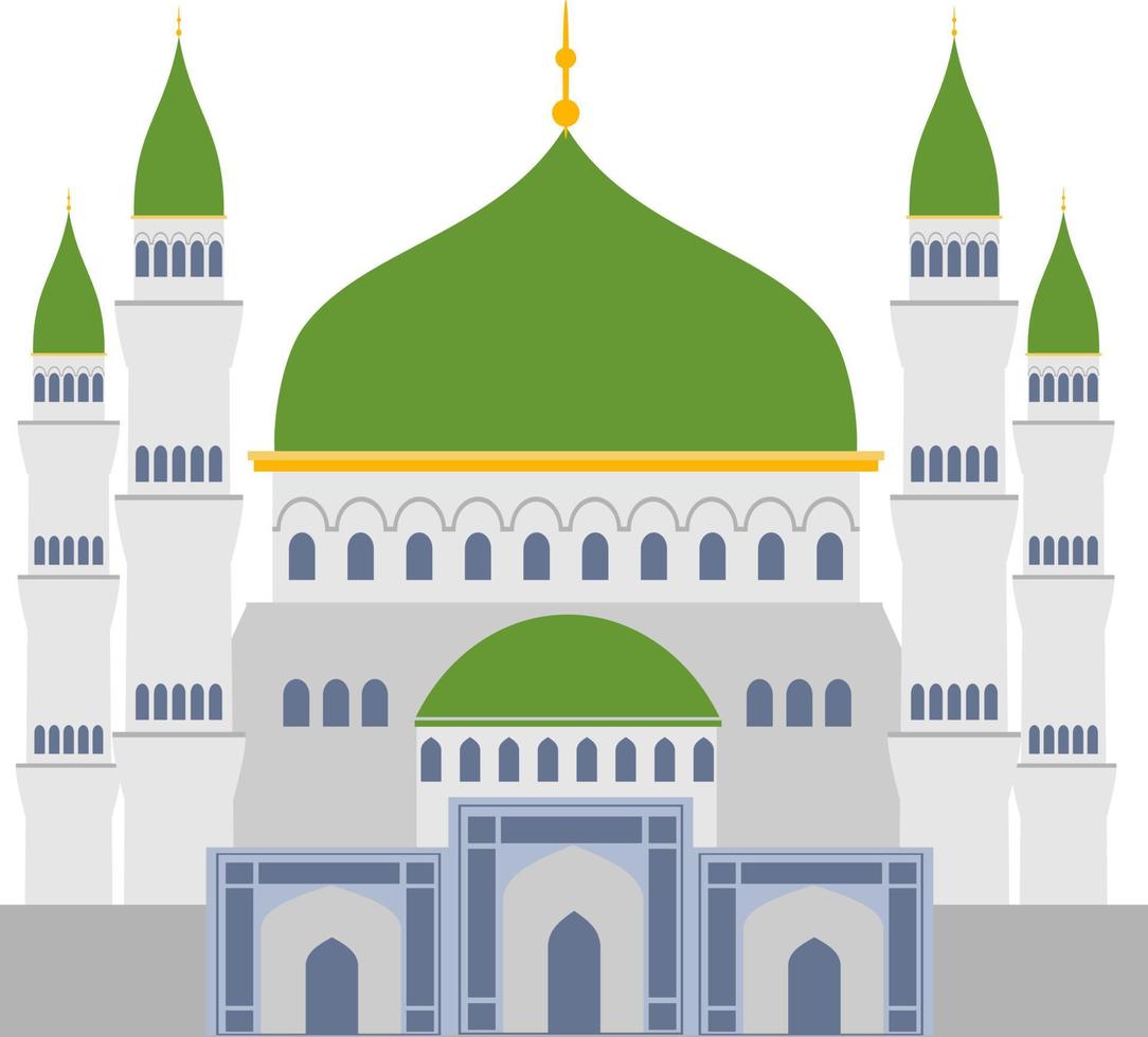 moschea musulmana isolata facciata piatta su sfondo bianco. piatto con oggetto di architettura ombre. illustrazione dell'icona del tempio musulmano vettore