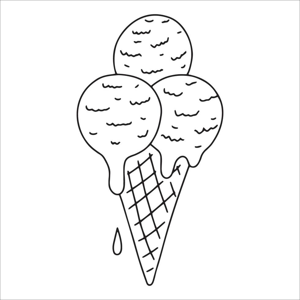 illustrazione vettoriale di gelato nello stile di un gelato dolce doodle.hand disegnato. Isolato su uno sfondo bianco