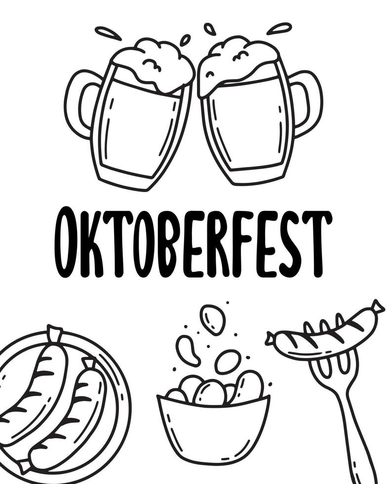 Oktoberfest. pugno di birra. poster con birra. illustrazione vettoriale. stile scarabocchio. vettore