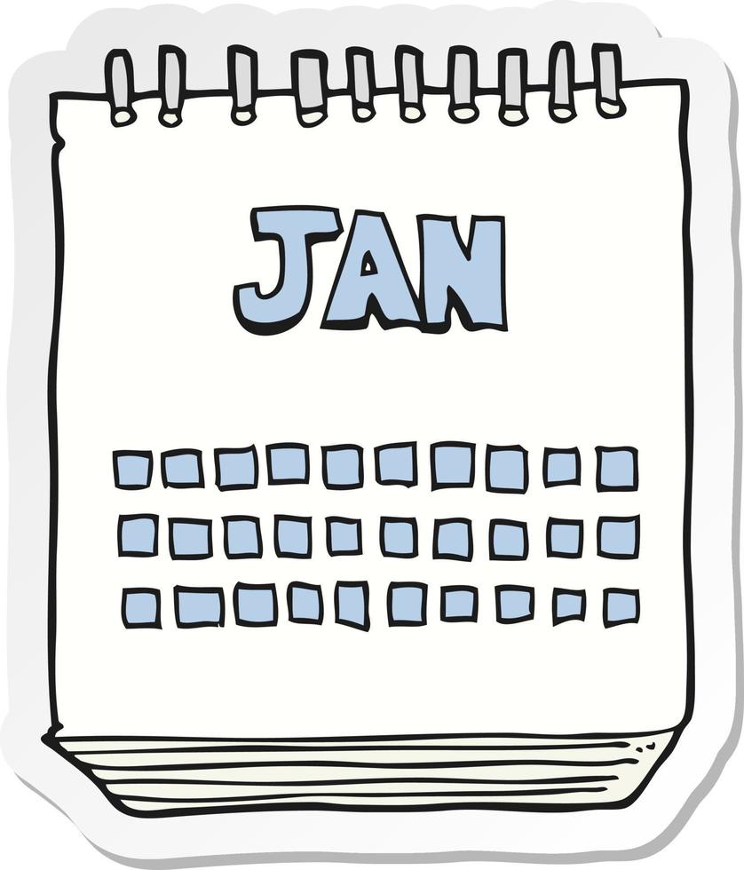 adesivo di un calendario di cartoni animati che mostra il mese di gennaio vettore