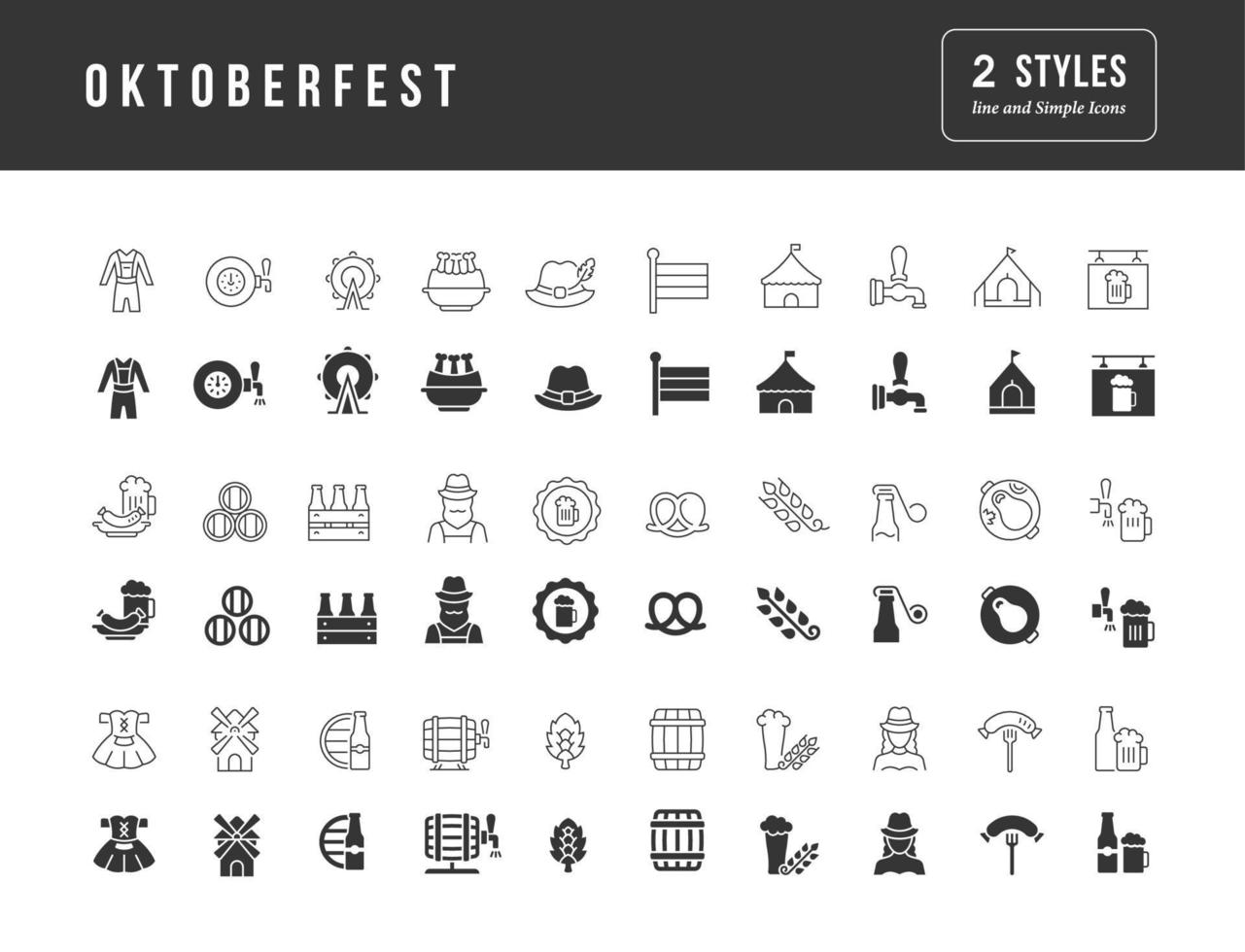 set di icone semplici dell'oktoberfest vettore