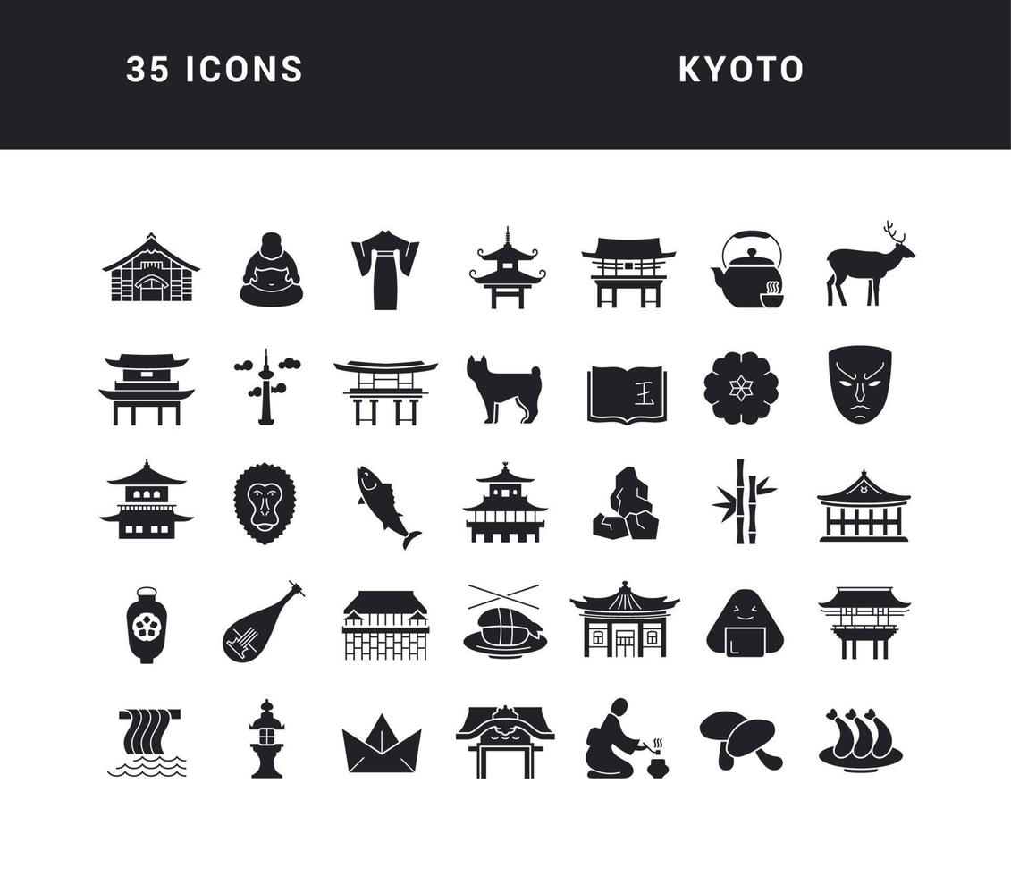 set di icone semplici di kyoto vettore