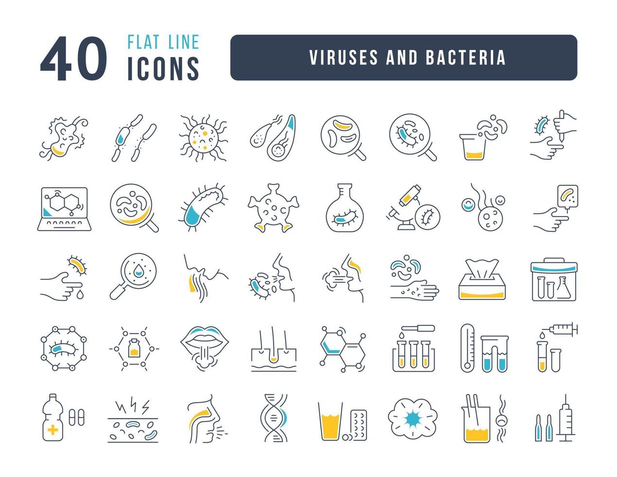 set di icone lineari di virus e batteri vettore