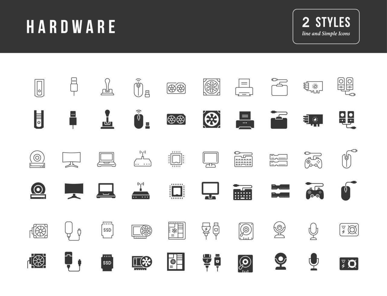 set di icone semplici dell'hardware vettore