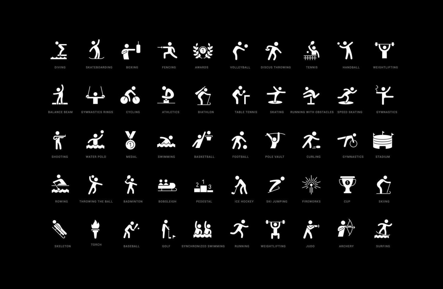 set di icone semplici di eventi sportivi internazionali vettore